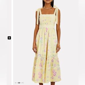 NEW LoveShackFancy Ayala Midi Dress Bright Azalea Yellow Pink Floral Sz 10